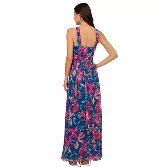 Adrianna Papell Chiffon Halter Gown size 10, Multicolor Floral | NEW $249 - Picture 2 of 5